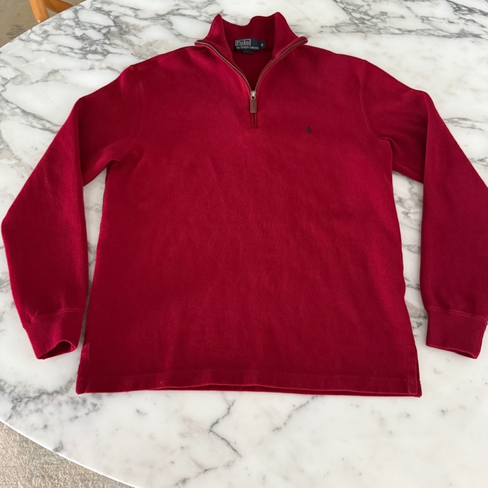 Polo Ralph Lauren Red‎ Cotton Men's Pullover Sweater with 1/4 Zip, Med